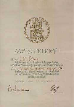 Meisterbrief J. Jöcken